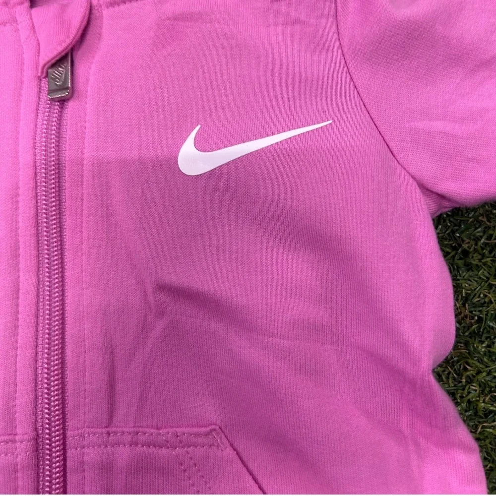 Nike Baby Girls Pink Hooded Fleece Romper Coverall 12M Swoosh Logo Zip Up‎